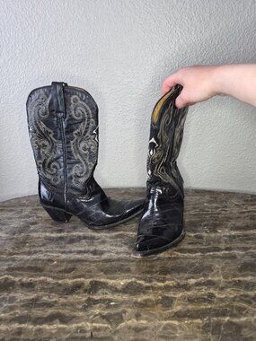 JE-VER Mens Black Eel Skin Western Boots Size: 8 Mens/ 9 Womens